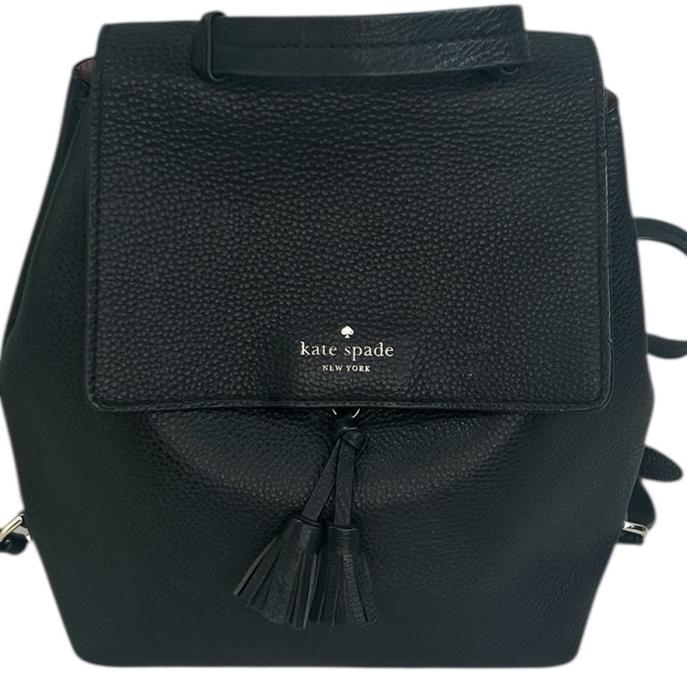 Kate Spade Hayes Street Taba Black Pebble Leather Tassel Backpack Medium Preppy